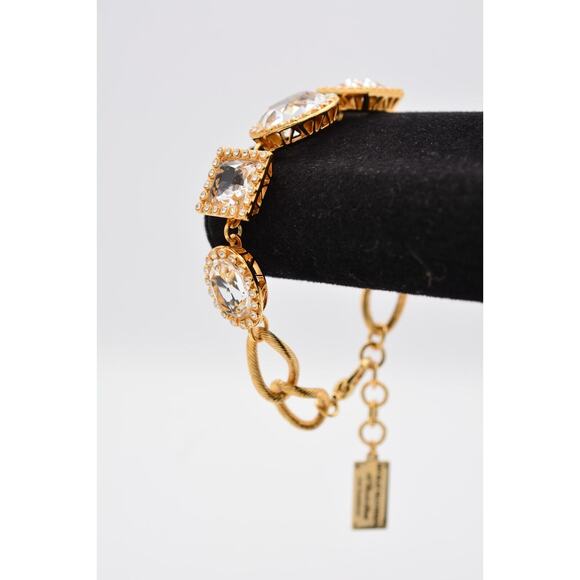 My Flat In London Jan Haedrich Bracelet Crystal Open Bezel Gold Signed BinAW - Picture 2 of 12